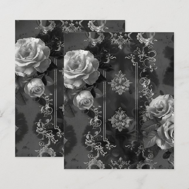Papier à rebut floral noir gothique Grunge (Devant / Derrière)