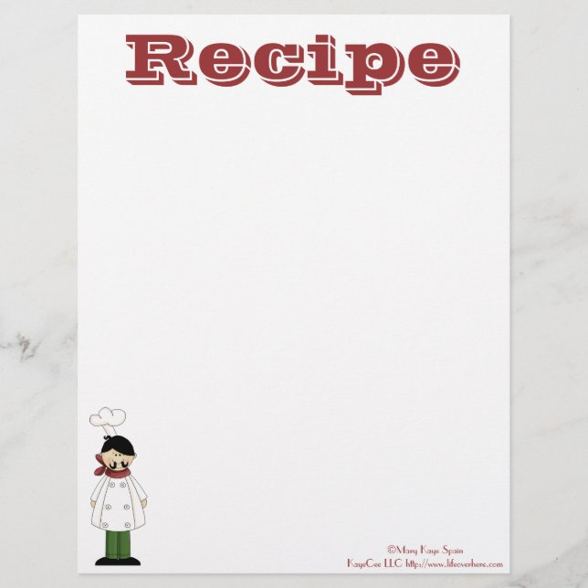 Papier à recette - Chef cuisine - Recettes (Devant)