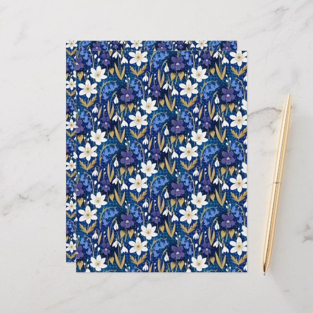 Papier à retouche à motif de fleurs Royal bleu mag (Devant/Arrière en situation)