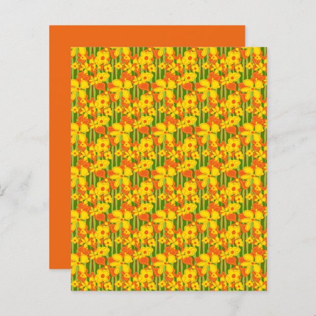 Papier à retro Fleur Jaune Orange Vert (Devant / Derrière)