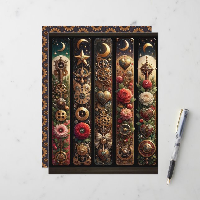Papier à scandale Celestial Steampunk Valentines (Devant/Arrière en situation)