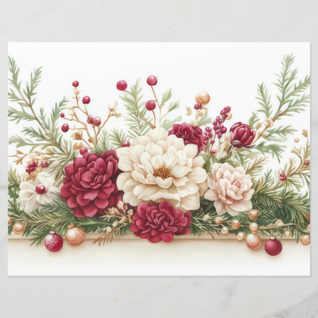 Papier à scandale de Noël Baubles et Fleurs (Devant)