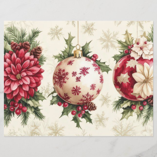 Papier à scandale de Noël Baubles et Fleurs (Devant)