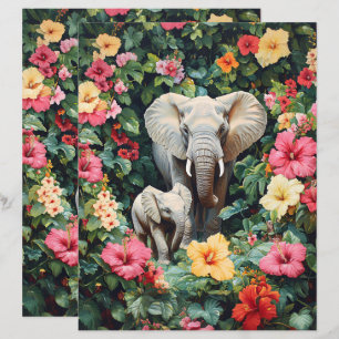 Papier à scandale Eléphant et Calf Hibiscus Fleurs