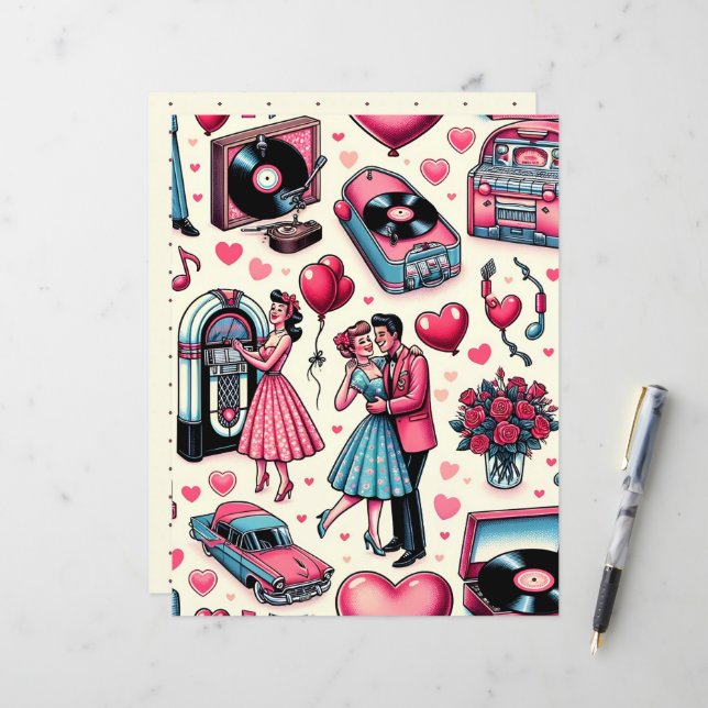 Papier à scandale Retro les années 50 Valentine (Devant/Arrière en situation)