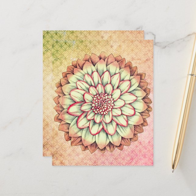 Papier à scandale rose et vert à fleurs (Devant/Arrière en situation)