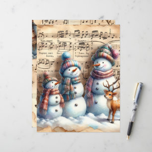Papier à scandale vintage Watercolor Snowmen