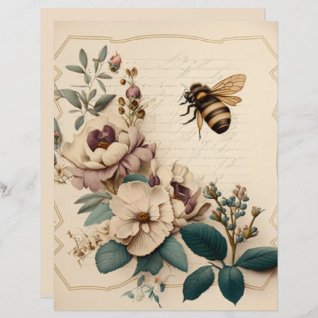 Papier Abeille florale vintage (Devant / Derrière)