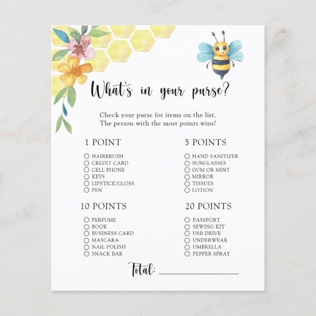 Papier Abeille - Qu'y a-t-il dans votre jeu de baby showe (Devant)