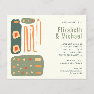 Papier Abstrait Olive Green Orange Wedding Invite