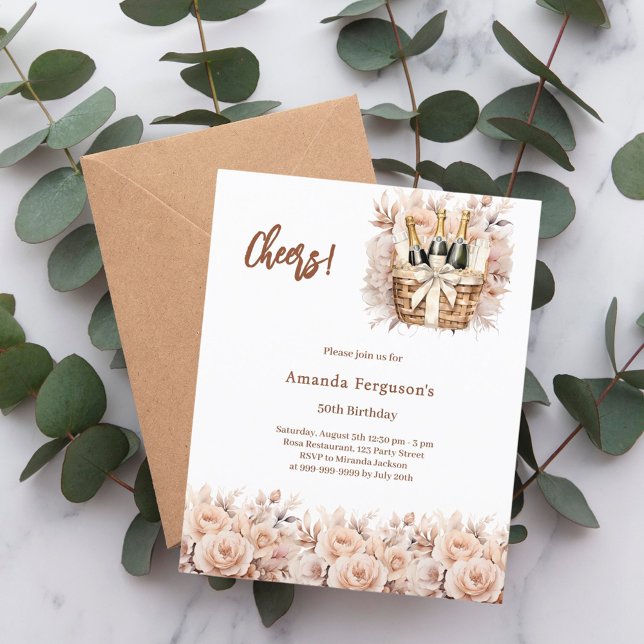 Papier Accueil crème fleurons rose invitation anniversair (Créateur téléchargé)