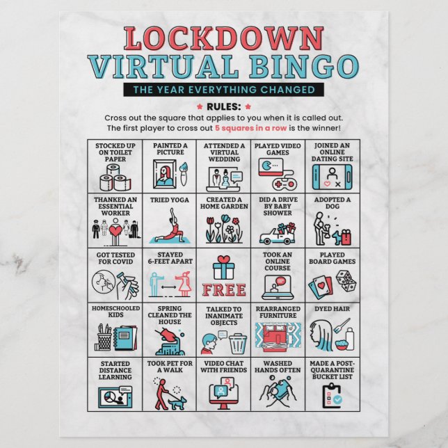 Papier Activités de verrouillage du bingo de quarantaine (Devant)