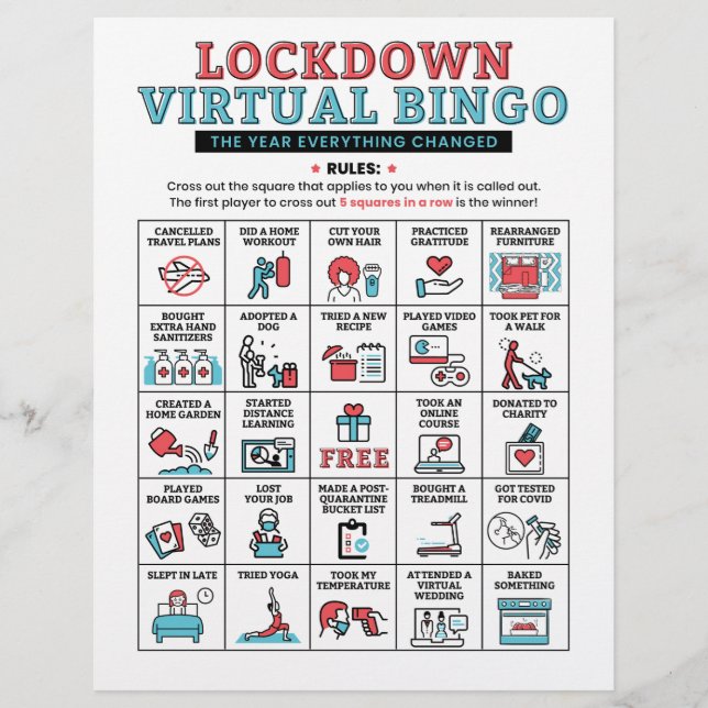 Papier Activités de verrouillage du bingo de quarantaine  (Devant)
