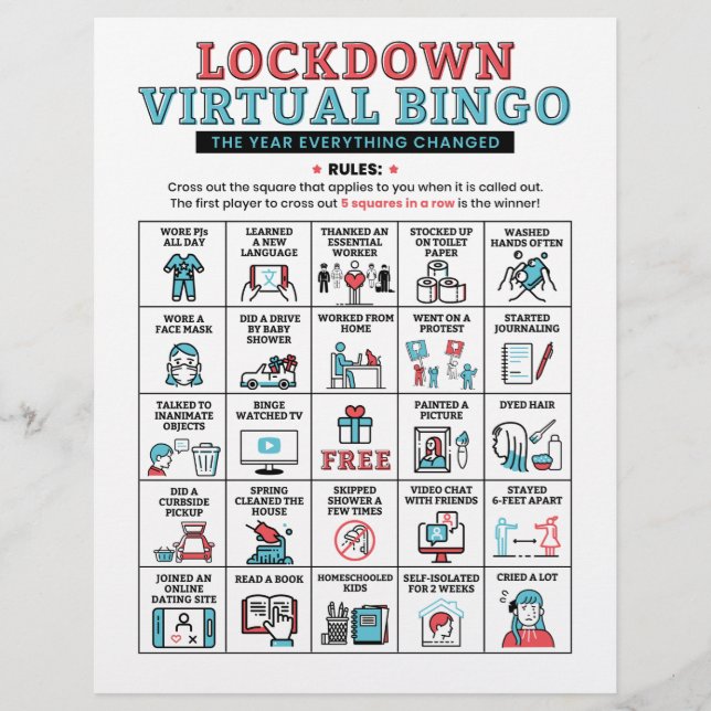Papier Activités de verrouillage du bingo de quarantaine  (Devant)