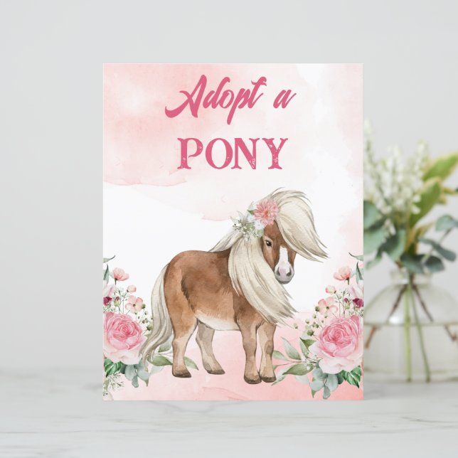 Papier Adopter un poney signe fleurs roses mignonette che (Debout devant)
