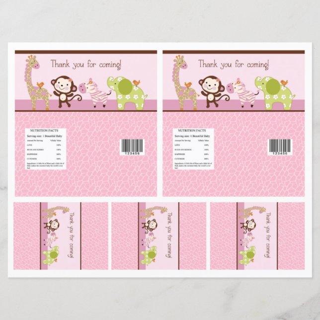 Papier Adorable "Jungle Girl" Barre de Bonbons Étiquettes (Devant)