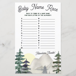 Papier Adventure Attend ! Baby Name Race Baby shower Jeu