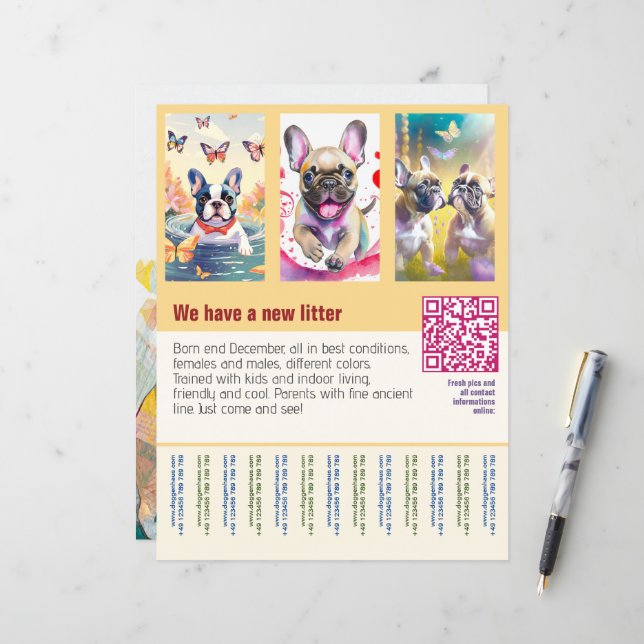 Papier Affiche de chiots à vendre avec QR code orange (Devant/Arrière en situation)