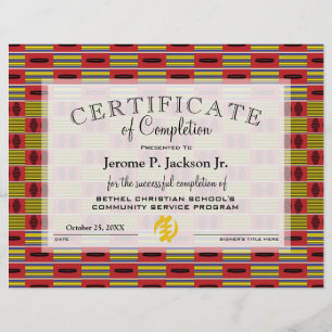 Papier Afrique Rouge Jaune Certificat d'Achèvement Kente