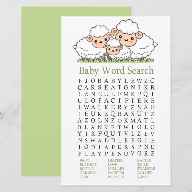 Papier Agneaux mignons Baby shower Mot de recherche (Devant / Derrière)