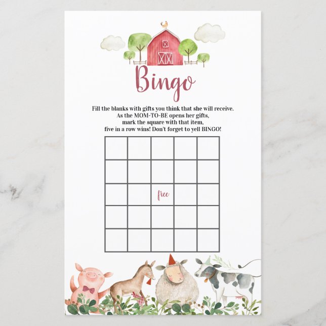 Papier Agritourisme Animaux Barnyard Jeux de Bingo (Devant)