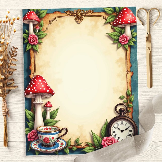 Papier Alice Wonderland Champhrooms Teachup Scrapbook Pap (Créateur téléchargé)