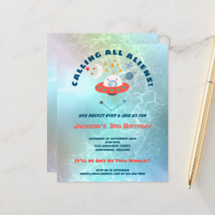Papier Aliens budgétaires 3e fête d'anniversaire Invitati
