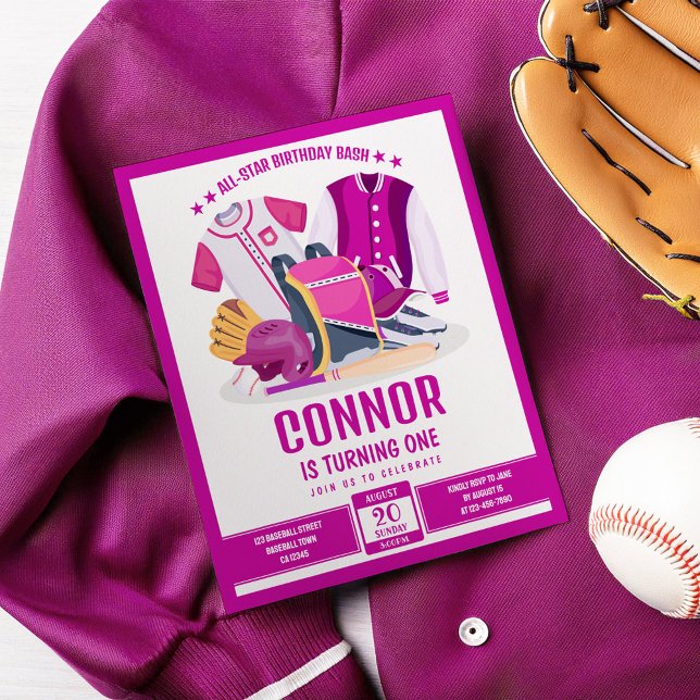 Papier All Star Baseball Pink Budget Invitation Anniversa (Créateur téléchargé)