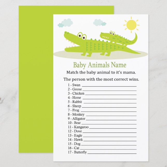 Papier Alligator Baby Animaux Nom Jeu (Devant / Derrière)