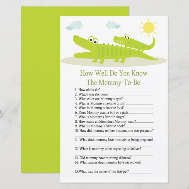 Papier Alligator comment bien connaissez-vous le jeu baby (Devant / Derrière)
