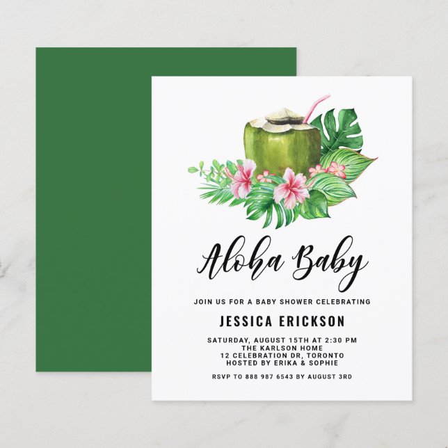 Papier Aloha Baby shower de noix de coco d'aquarelle (Devant / Derrière)