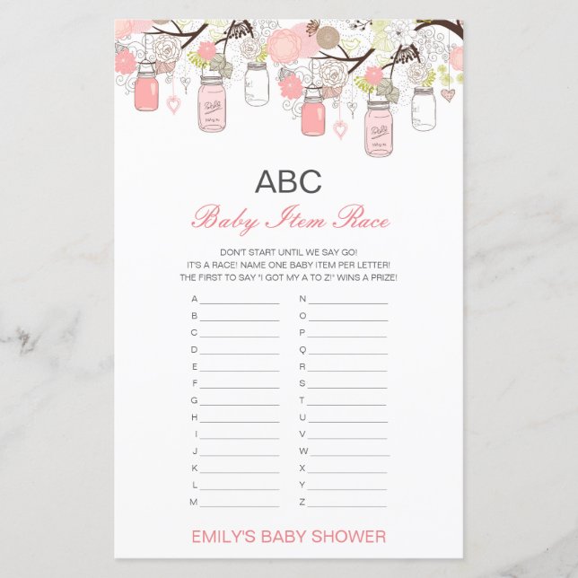 Papier Alphabet Baby Item Baby shower Jeu IMPRIMÉ (Devant)