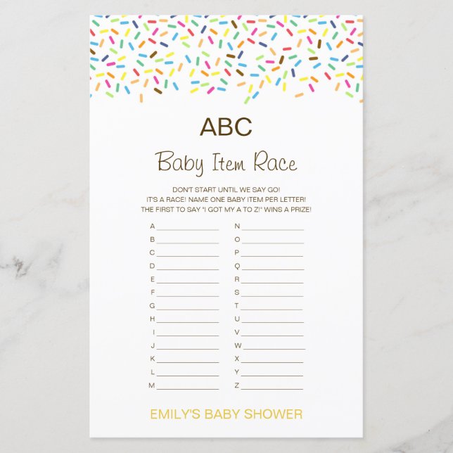 Papier Alphabet Baby Item Baby shower Jeu IMPRIMÉ (Devant)