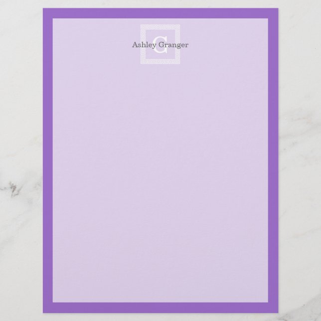 Papier Améthyste, clé grecque blanche #1 Monogramme encad (Devant)