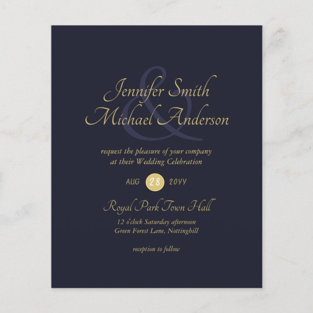 Papier Ampersand Mariage bleu foncé or simple (Devant)