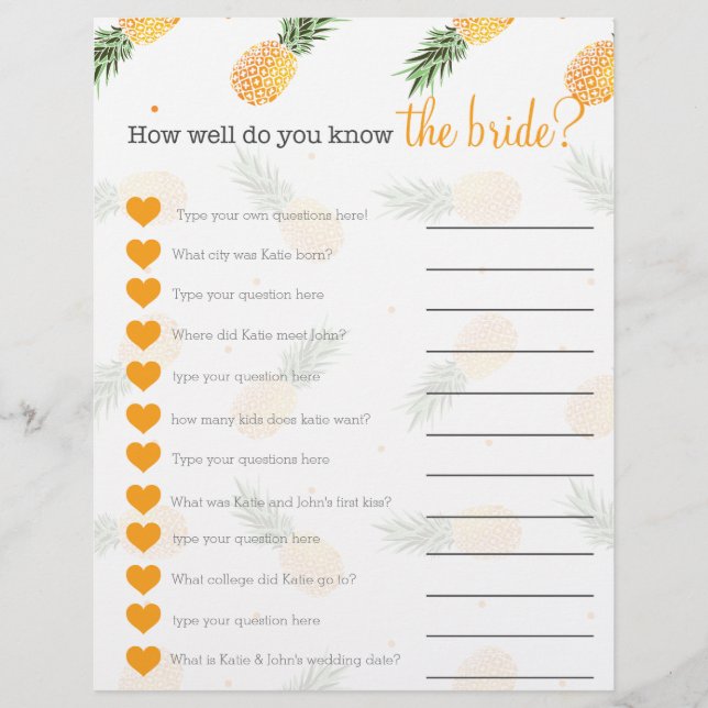 Papier Ananas Connaissez-vous bien le jeu de la mariée ? (Devant)