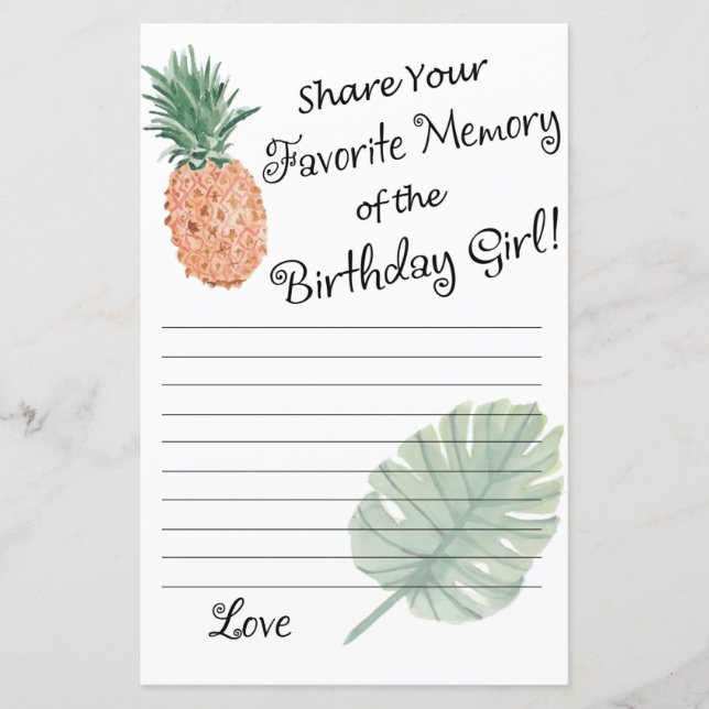 Papier ananas Mémoire préférée de la fille d'anniversaire (Devant)