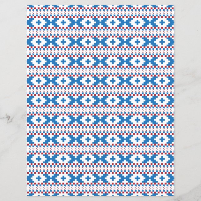 Papier Anciens signes lettons bleu, rouge, blanc art popu (Devant)