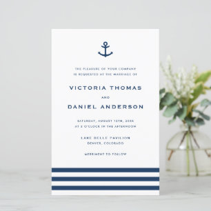 Papier Ancre bleue marine Faire-part de mariage nautique