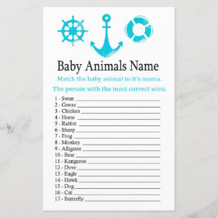 Papier Ancre nautique Bébé Animaux Nom Jeu