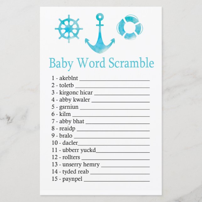 Papier Ancre nautique Bébé jeu de brouillage de mots (Devant)