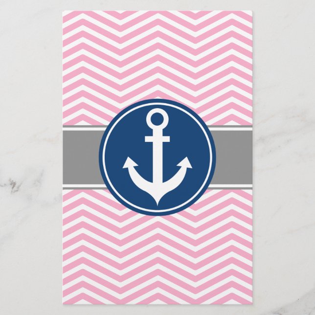 Papier Ancre nautique rose Chevron (Devant)