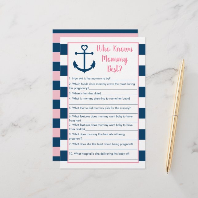 Papier Ancre Rose Navy Qui Connaît Maman Meilleur Jeu (Devant/Arrière en situation)
