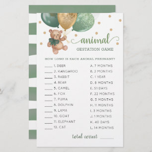 Papier Animal Gestation Jeu Sage Green Teddy Ours