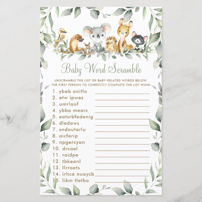 Papier Animaux australiens Verdure Baby Word Scrambule (Devant)