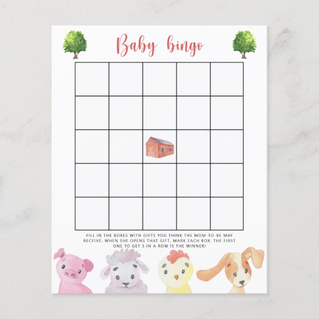 Papier Animaux de ferme - Baby shower de bingo (Devant)