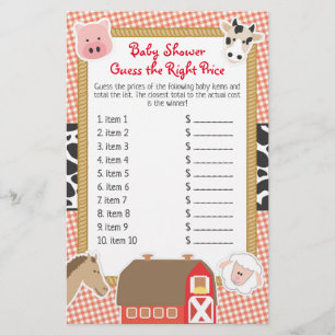 Papier Animaux de ferme Baby shower Devis juste Prix jeu