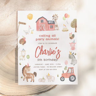 Papier Animaux de ferme Budget Invitation d'anniversaire