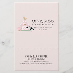 Papier Animaux de ferme rose Anniversaire Barre de bonbon