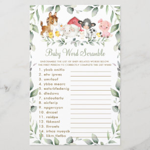 Papier Animaux de ferme Verdure Baby shower Word Scramble